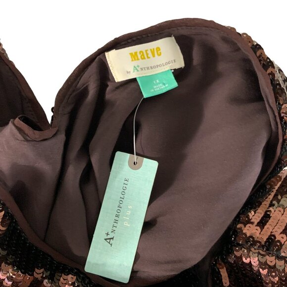 Anthropologie Maeve Kara Sequins Dress Plus 1X Wine Shift Cap Sleeve Short Hem - Picture 4 of 16